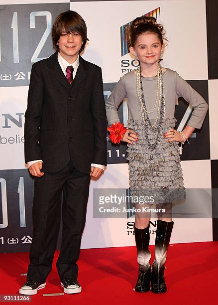 Actor Liam James and Actress Morgan Lily attends the "2012" Japan Premiere at Roppongi Hills on November 17, 2009 in Tokyo, Japan. The film will open...