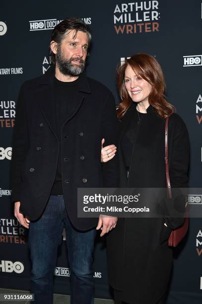 Bart Freundlich and Julianne Moore attend the "Arthur Miller: Writer" New York Screening at the Celeste Bartos Theater at the Museum of Modern Art on...