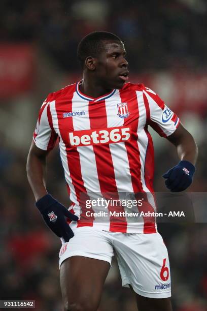 Kurt Zouma of Stoke City during the Premier League match between Stoke City and Manchester City at Bet365 Stadium on March 12, 2018 in Stoke on...