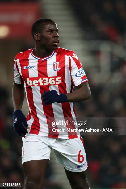 Kurt Zouma of Stoke City during the Premier League match between Stoke City and Manchester City at Bet365 Stadium on March 12, 2018 in Stoke on...