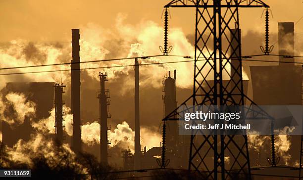 View of the Grangemouth oil refinery on the Firth of Forth on November 17, 2009 in Grangemouth ,Scotland. As world leaders prepare to gather for the...