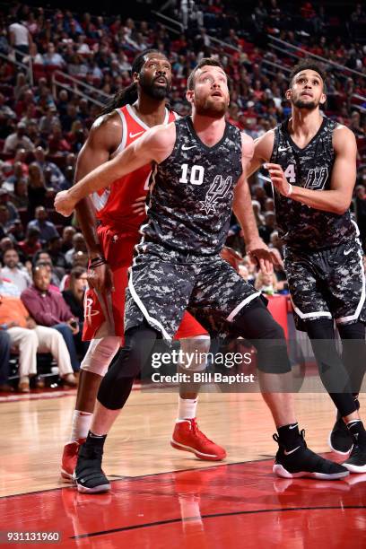 Matt Costello of the San Antonio Spurs boxes out against the Houston Rockets on March 12, 2018 at the Toyota Center in Houston, Texas. NOTE TO USER:...