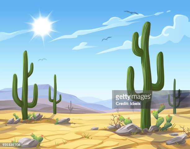 desert-landschaft - sonnig stock-grafiken, -clipart, -cartoons und -symbole