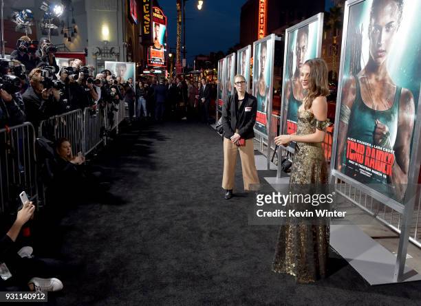 Alicia Vikander attends the premiere of Warner Bros. Pictures' "Tomb Raider" at TCL Chinese Theatre on March 12, 2018 in Hollywood, California.