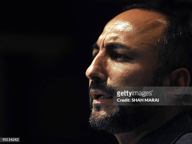 Afghan Interior Minister Mohammad Hanif Atmar speaks during a press conference in Kabul on November 16, 2009. The Afghan government announced on...