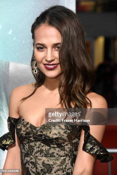 Alicia Vikander attends the Premiere Of Warner Bros. Pictures' "Tomb Raider" at TCL Chinese Theatre on March 12, 2018 in Hollywood, California.