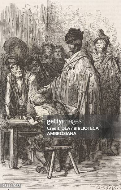 Interior of a tavern in the El Rastro market, Madrid, Spain, drawing by Gustave Dore from Travels in Spain by Gustave Dore and Charles Davillier ,...