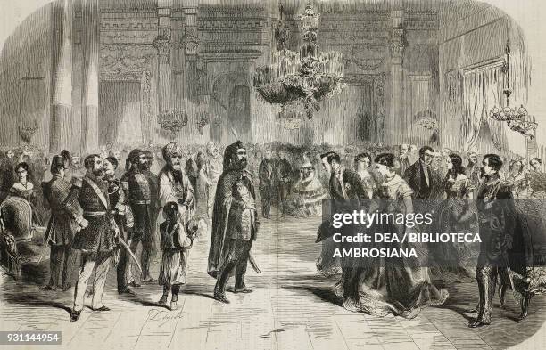Sultan Abdulmecid I at a ball in the French embassy in Istanbul, Turkey, drawing by Premaray, engraving by Dumont, illustration from the Journal pour...