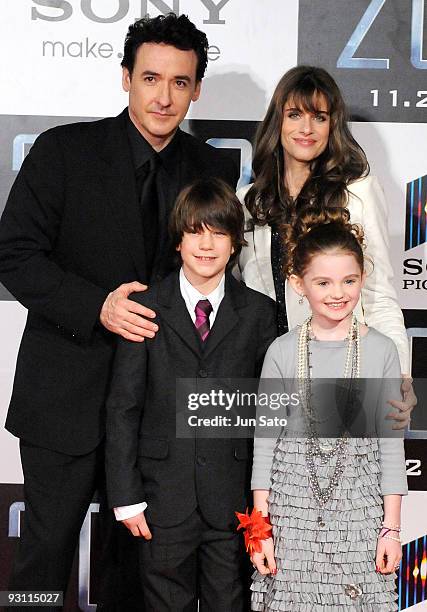 Actors John Cusack, Liam James, Amanda Peet and Morgan Lily attend "2012" Japan Premiere at Roppongi Hills Arena on November 17, 2009 in Tokyo,...