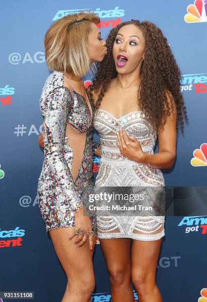 Melanie Brown and her daughter, Phoenix Chi Gulzar arrive at "America's Got Talent" season 13 event held at Pasadena Civic Auditorium on March 12,...