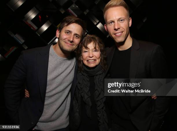 Benj Pasek, Gretchen Cryer and Justin Paul attend The Dramatists Guild Foundation Salon with Matt Gould on March 12, 2018 at StellarTower in New York...