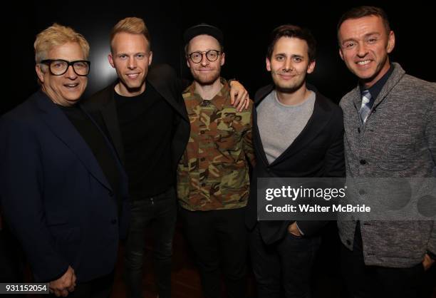 Ken Fallin, Justin Paul, Matt Gould, Benj Pasek and Andrew Lippa attends The Dramatists Guild Foundation Salon with Matt Gould on March 12, 2018 at...