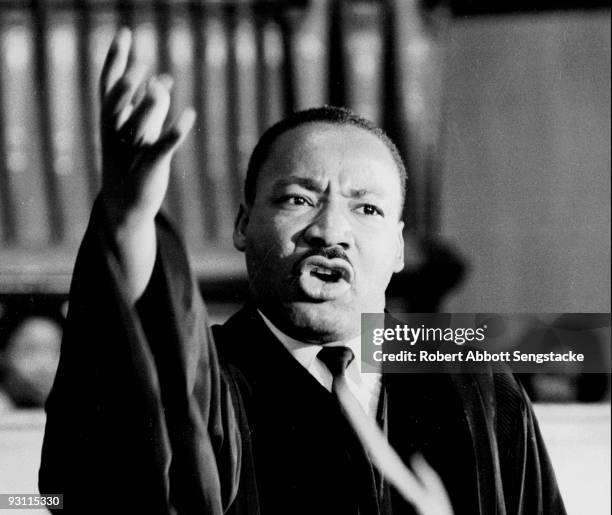 American Civil Rights leader Dr. Martin Luther King Jr. Speaks at Quinn Chapel on the South Side of Chicago, Illinois, 1960s.