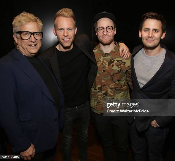 Ken Fallin, Justin Paul, Matt Gould and Benj Pasek attends The Dramatists Guild Foundation Salon with Matt Gould on March 12, 2018 at StellarTower in...