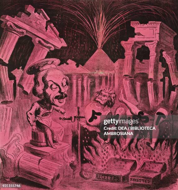 Caricature of Faust staged by Adolphe d'Ennery at the Theatre de la Porte Saint-Martin, Paris, France, illustration by Emile Marcelin from the...