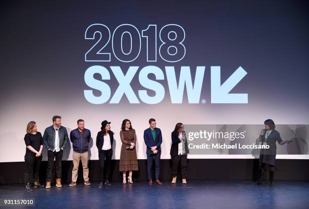 Cast and crew of "6 Balloons" take part in a Q&A following the premiere during the 2018 SXSW Conference and Festivals at ZACH Theatre at ZACH Theatre...