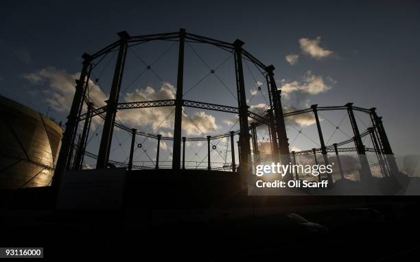 Gasometer stands empty in south London on November 17, 2009 in London, England. As world leaders prepare to gather for the Copenhagen Climate Summit...