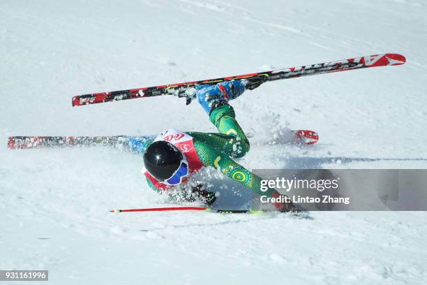 Jonty O'callaghan of Australia is fall down during in the Alpine Skiing - Men's Super-G, Standing at the Jeongseon Alpine Centre during day four of...