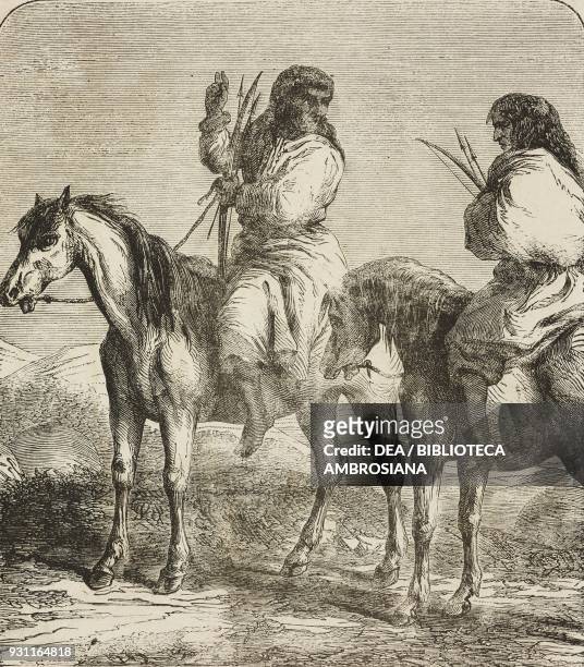 Comanche Indians, Native Americans, drawing from Travels in the southern provinces of India, 1862-1864, by Alfred Grandidier , from Il Giro del mondo...