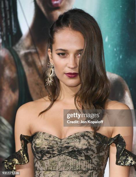 Alicia Vikander attends the Los Angeles Premiere "Tomb Raider" at TCL Chinese Theatre IMAX on March 12, 2018 in Hollywood, California.