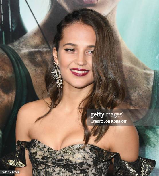 Alicia Vikander attends the Los Angeles Premiere "Tomb Raider" at TCL Chinese Theatre IMAX on March 12, 2018 in Hollywood, California.