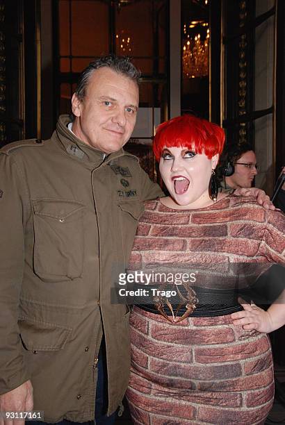 Designer Jean-Charles de Castelbajac and Beth Ditto are sighted leaving Hotel Meurice on November 17, 2009 in Paris, France.