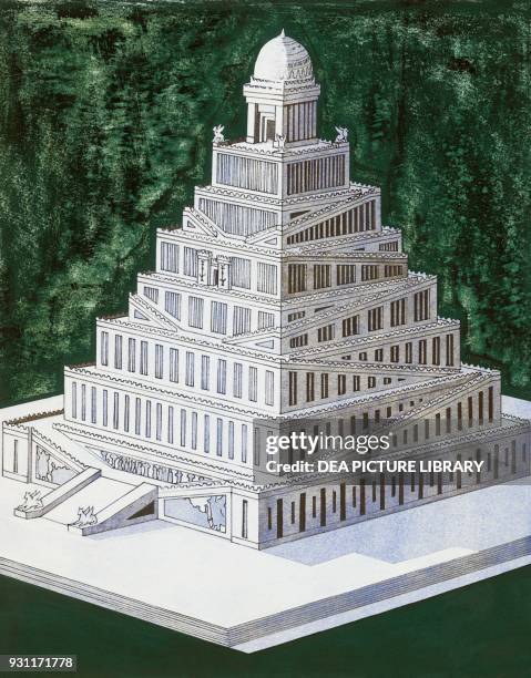 Reconstruction of the Tower of Babel, drawing, Iraq, Mesopotamian civilization.