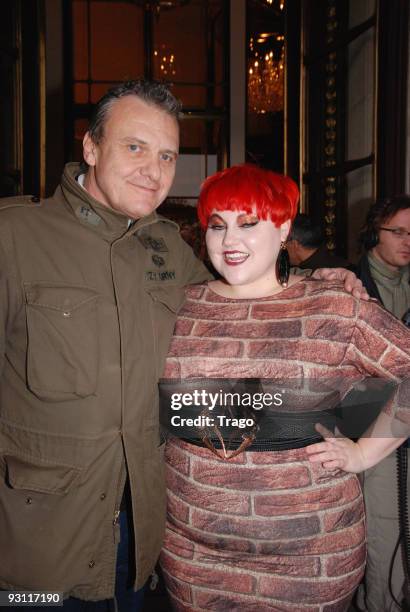 Designer Jean-Charles de Castelbajac and Beth Ditto are sighted leaving Hotel Meurice on November 17, 2009 in Paris, France.