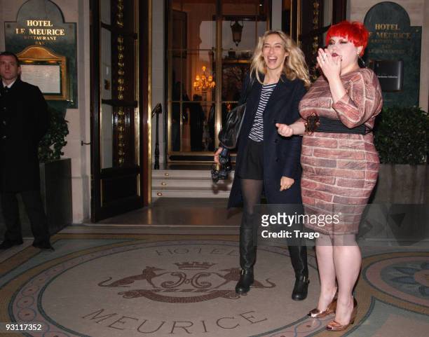 Beth Ditto and Alexandra Golovanoff are sighted leaving Hotel Meurice on November 17, 2009 in Paris, France.