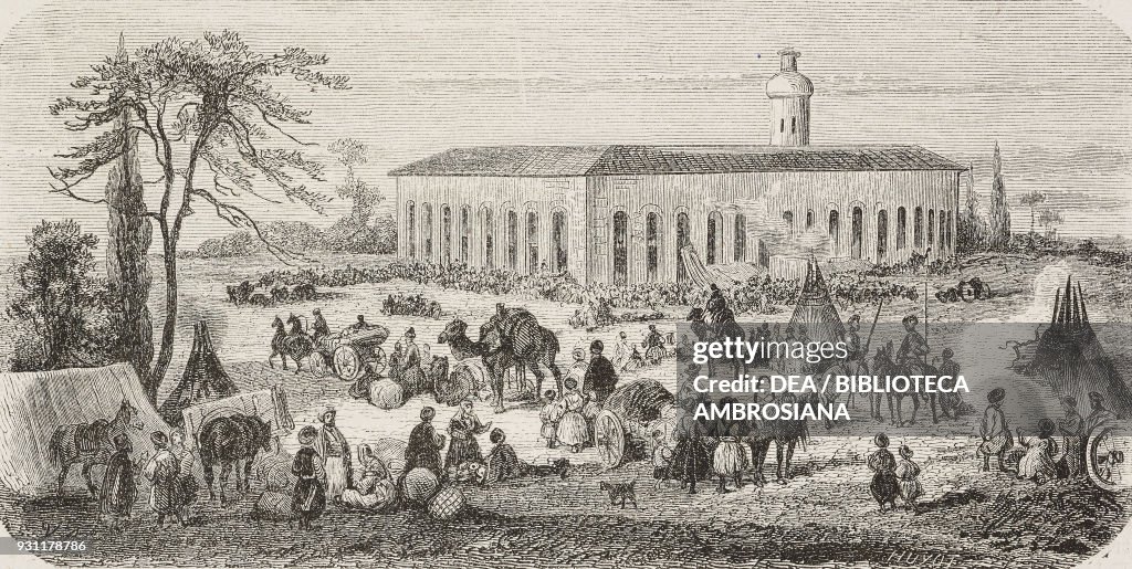 The Nerchinsk market, drawing by Vittorio Adam