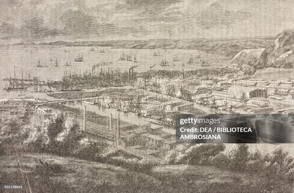 View of Swansea, drawing by J. B. H.Durand-Brager