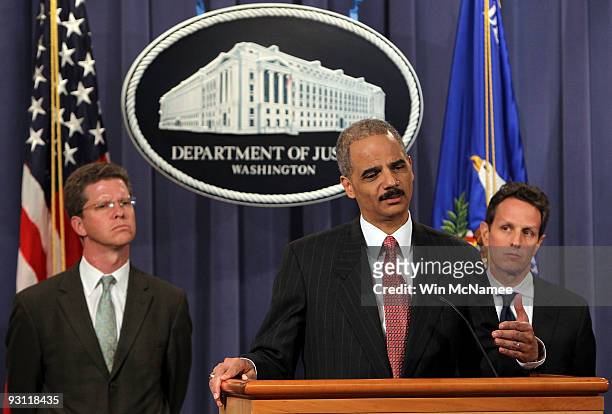 Attorney General Eric Holder speaks during a news conference at the Justice Department announcing the formation of a financial fraud task force with...
