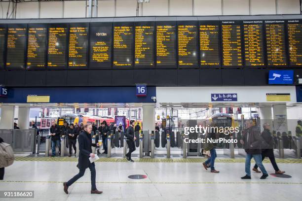 Visitors at the Waterloo station in London on 21 Febrauray 2018. London Waterloo station is one of the central station in the National Rail network...