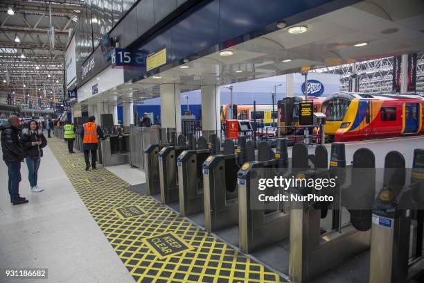 Visitors at the Waterloo station in London on 21 Febrauray 2018. London Waterloo station is one of the central station in the National Rail network...