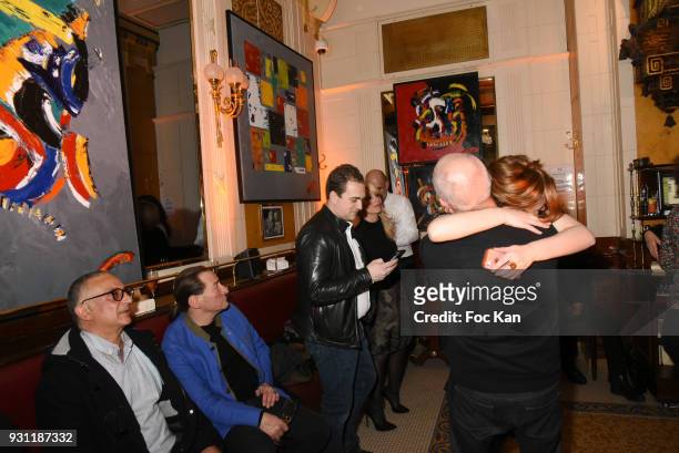 General view of atmosphere with Marc Cerrone paintings exhibited during Marc Cerrone Exhibition Preview at Deux Magots on March 12, 2018 in Paris,...