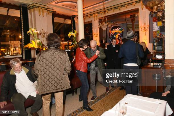 General view of atmosphere with Marc Cerrone paintings exhibited during Marc Cerrone Exhibition Preview at Deux Magots on March 12, 2018 in Paris,...