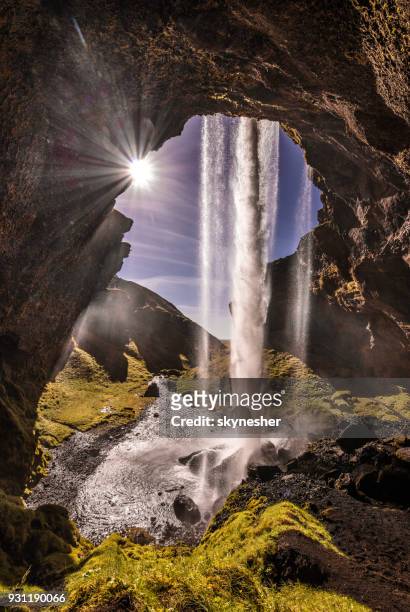breathtaking view of seljalandsfoss waterfall at southern iceland. - seljalandsfoss waterfall stock pictures, royalty-free photos & images