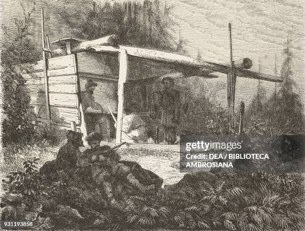 Rebel camp, drawing by J Moynet from Free Russia, 1869 by William Hepworth Dixon , from Il Giro del mondo , Journal of geography, travel and...