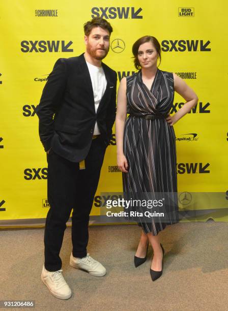 Adam Pally and Rachel Bloom attend the premiere of "Most Likely To Murder" during SXSW at Stateside Theater on March 12, 2018 in Austin, Texas.