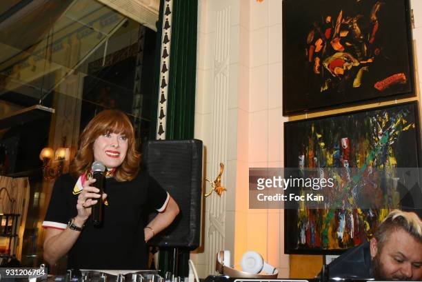 Jill Cerrone attends Marc Cerrone Exhibition Preview at Deux Magots a on March 12, 2018 in Paris, France.