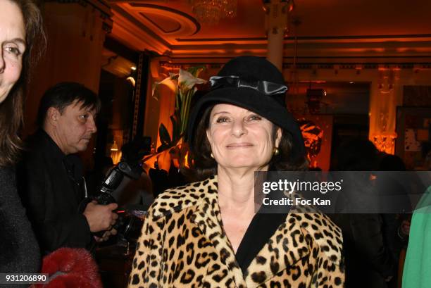 Writer Martine Dassault attends Marc Cerrone Exhibition Preview at Deux Magots a on March 12, 2018 in Paris, France.