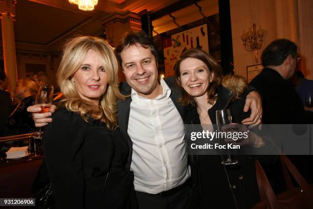 Carole Fernandez PR of Les Deux Magots, Jacques Vergnaud Dg of Les Deux Magots and Vinciane Fesquet from the Press bureau of Les Deux Magots attend...