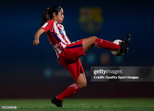 Vaitieri Kenti of Atletico de Madrid controls the ball during the Liga Femenina match between FC Barcelona Women and Atletico de Madrid Women at...