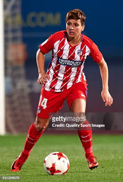 Marta Corredera of Atletico de Madrid in action during the Liga Femenina match between FC Barcelona Women and Atletico de Madrid Women at Ciutat...