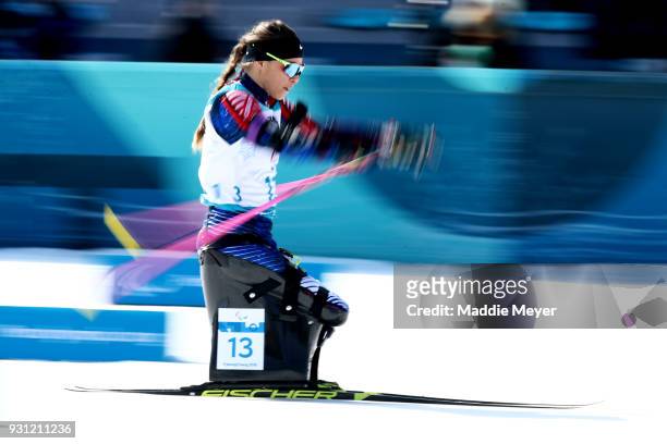 Oksana Masters of the United States competes in the Women's 10k Sitting Biathlon at Alpensia Biathlon Centre on Day 4 of the PyeongChang 2018...