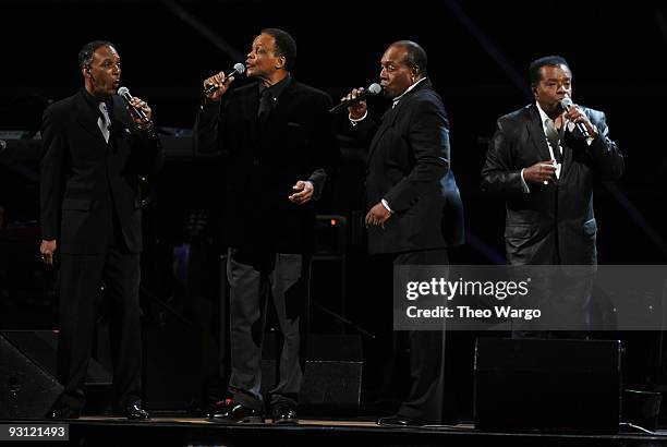 Robert DeBlanc, Ernest Wright, Clarence Collins and Little Anthony Gourdina of Little Anthony and the Imperials performs onstage at the 25th...