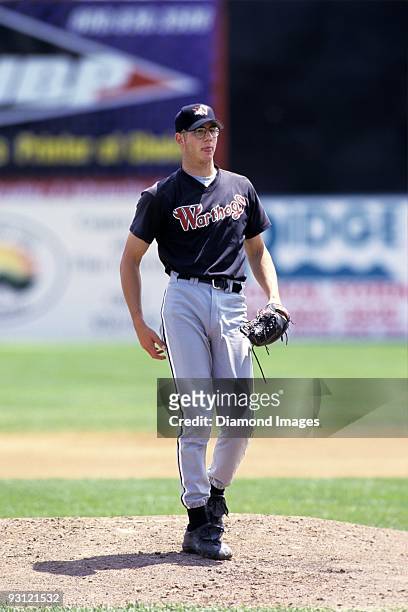 Pitcher Jon Garland of the Winston-Salem Warthogs, Class A affiliate of the Chicago White Sox, waits for the ball thrown back from the catcher during...