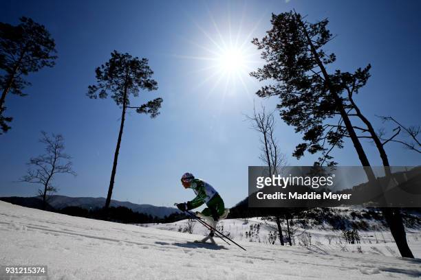 Dzmitry Loban of Belarus competes in the Men's 12.5 km Sitting Biathlon at Alpensia Biathlon Centre on Day 4 of the PyeongChang 2018 Paralympic Games...