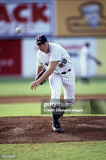 Pitcher Rick Ankiel of the Prince William Cannons, Class A affiliate of the St. Louis Cardinals, throws a pitch during a game in August, 1998 at...