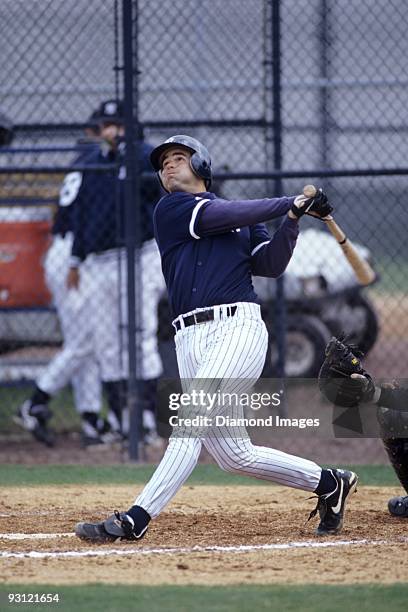 Thirdbaseman Mike Lowell of the New York Yankees swings at a pitch during a Spring Training game in March, 1998 at the Yankees' minor league complex...
